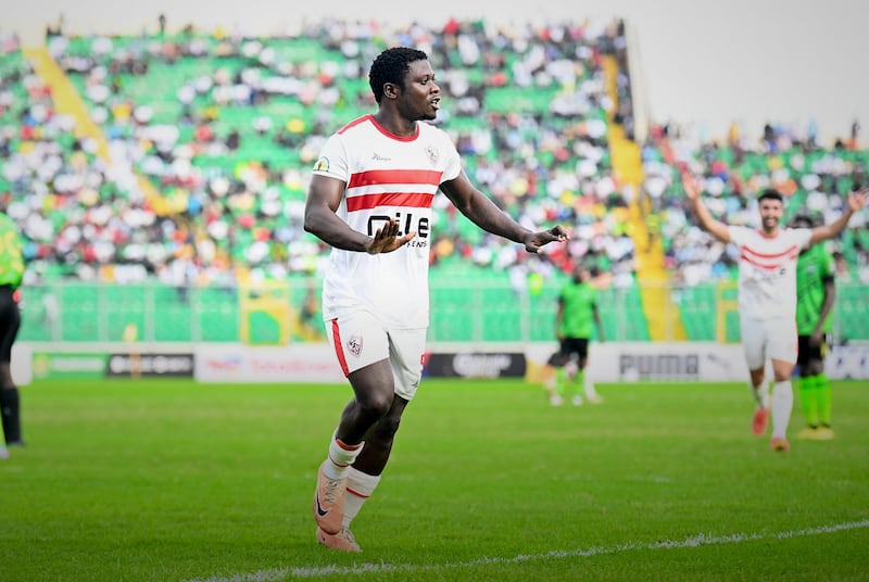 Zamalek striker Samson Akinyoola celebrates after scoring to make it 2-0 against Dreams.