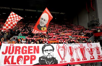Liverpool fans show their appreciation to Jurgen Klopp ahead of the FA Cup tie against Norwich City at Anfield two days after the German announced he would be leaving the club at the end of the season. Getty Images