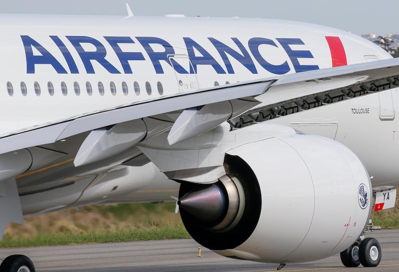 FILE PHOTO: The first Air France airliner Airbus A350 prepares to take off after a ceremony at the aircraft builder's headquarters in Colomiers near Toulouse, France, September 27, 2019. REUTERS/Regis Duvignau/File Photo