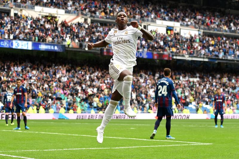 Vinicius Junior of Real Madrid celebrates a goal that is later disallowed by VAR. Getty Images