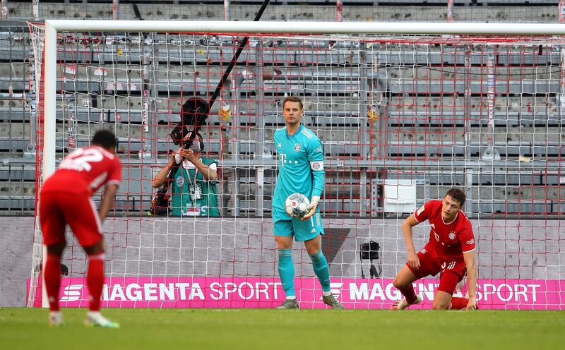 Bayern goalkeeper Manuel Neuer reacts after conceding the equaliser against Borussia Monchengladbach. EPA