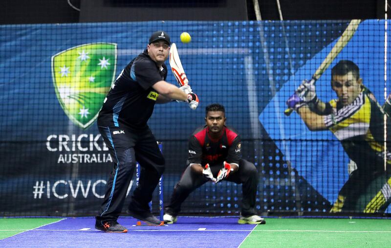 DUBAI , UNITED ARAB EMIRATES , SEP 16  ��� 2017 : - Jesse Ryder of New Zealand playing a shot during the Indoor Cricket World Cup match between UAE vs New Zealand held at Insportz Club in Al Quoz in Dubai. ( Pawan Singh / The National ) Story by Paul Radley