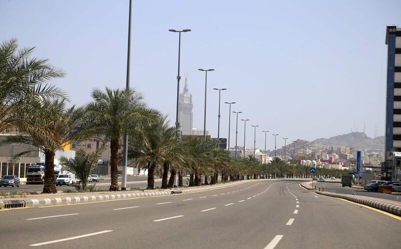 A view of a deserted street during a curfew imposed to prevent the spread of the coronavirus disease in the holy city of Makkah. AFP