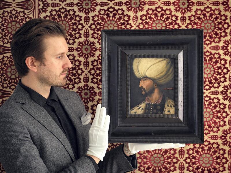 A newly discovered 16th/17th-century portrait of Suleyman the Magnificent more than quadrupled its estimate to sell for £438,500. Courtesy Sotheby’s