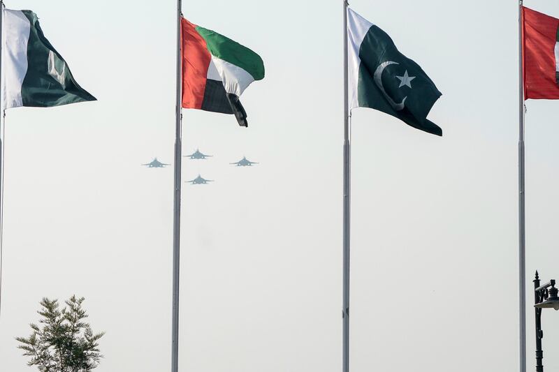 ISLAMABAD, PAKISTAN - January 06, 2019: Aircrafts participates in a reception held by HE Imran Khan, Prime Minister of Pakistan (R).
( Rashed Al Mansoori / Ministry of Presidential Affairs )
---