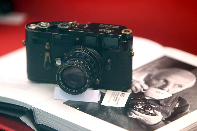 A Leica Model M3 once owned by French photographer Henri Cartier-Bresson, on exhibit at the new Leica headquarters in Wetzlar, Germany. Daniel Roland / AFP