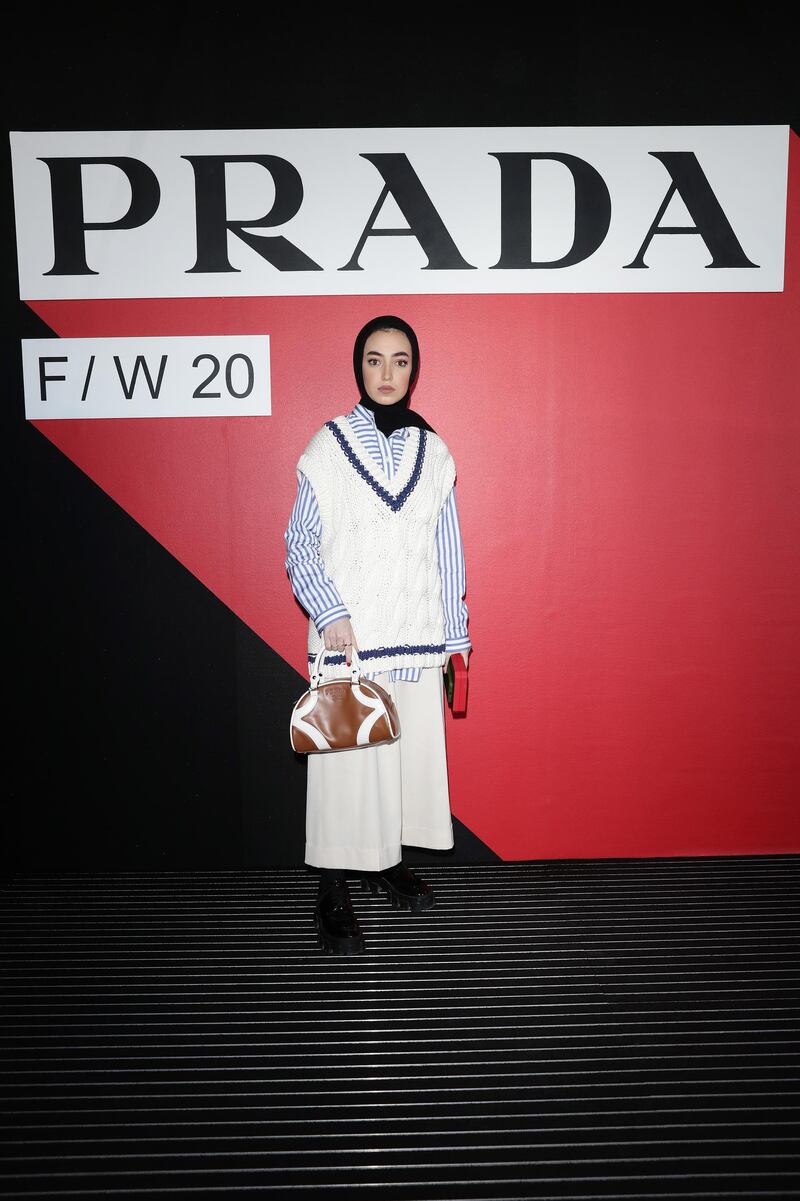 Leena Al Ghouti attends the Prada show during Milan Fashion Week on February 20, 2020. Getty Images