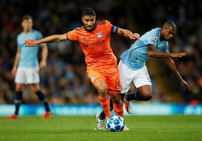 Soccer Football - Champions League - Group Stage - Group F - Manchester City v Olympique Lyonnais - Etihad Stadium, Manchester, Britain - September 19, 2018  Lyon's Nabil Fekir in action with Manchester City's Fernandinho   Action Images via Reuters/Andrew Boyers