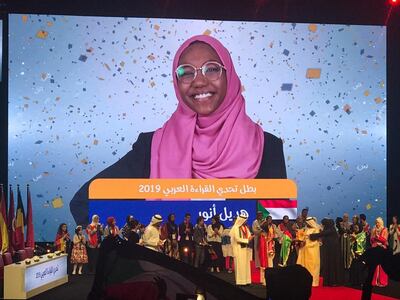 Sheikh Mohammed bin Rashid, Vice President and Ruler of Dubai, declares Haneel Anwar, from Sudan, the winner of the Arab Reading Challenge. Wam