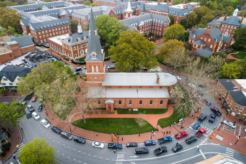 Vehicles of supporters of the group 'Reopen Maryland' filing into Church Circle to protest the state's on-going stay-at-home order due to coronavirus, in Annapolis, Maryland, USA.  EPA