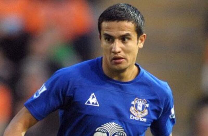 Tim Cahill in action for Everton - the Australian midfielder is now set to ply his trade in the USA