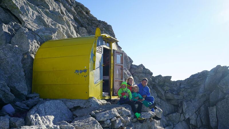 **Sent under embargo, no use before 14.00pm BST August 3 2020**
The Houlding family  on a three day trip to climb Piz Badile. See SWNS story SWPLclimb; A toddler and his seven-year-old sister have smashed records to become the youngest mountain climbers to scale a massive 10,000ft peak and were given a reward - of Haribo. Freya Houlding, seven, and three-year-old Jackson were literally following in their professional climber father's footsteps as he led them up Piz Badile on the border of Switzerland and Italy. Dad Leo Houlding, 40, spends his working life climbing some of the most dangerous and most remote mountains on earth, and his wife, 41-year-old Jessica, a GP, is an avid climber too. And now Freya has become the youngest person to climb the mountain unaided, and Jackson the youngest person to get to the top - 153 years to the day since the peak was first climbed. Jackon says he enjoyed his climb - and the sweets he got as a well done.