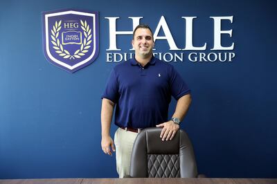DUBAI ,  UNITED ARAB EMIRATES , JUNE 13 – 2019 :- Peter Davos, founder of Hale Education Consultancy and the son of uneducated Greek immigrants who graduated first in his class at Harvard at his office in the SIT Tower in Dubai Silicon Oasis in Dubai. ( Pawan Singh / The National ) For POAN. Story by Anam