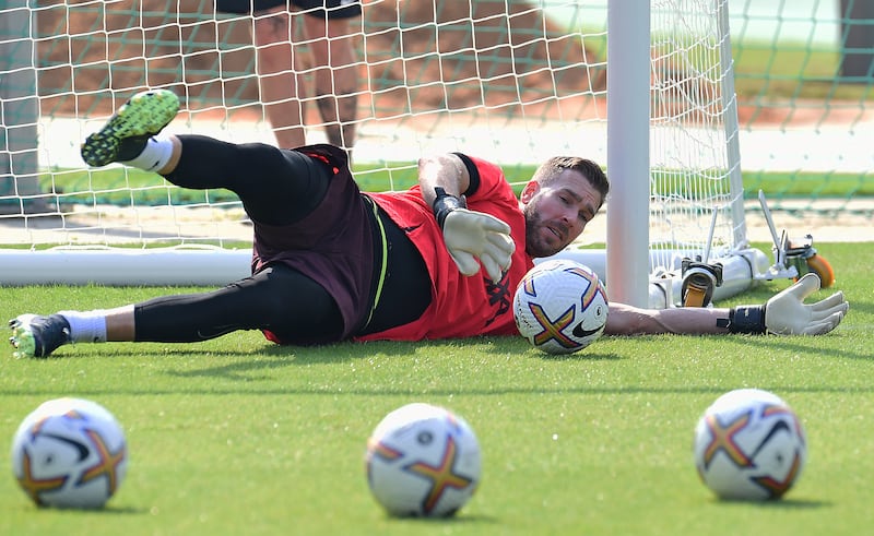 Adrian during Liverpool's training session in Dubai. Getty