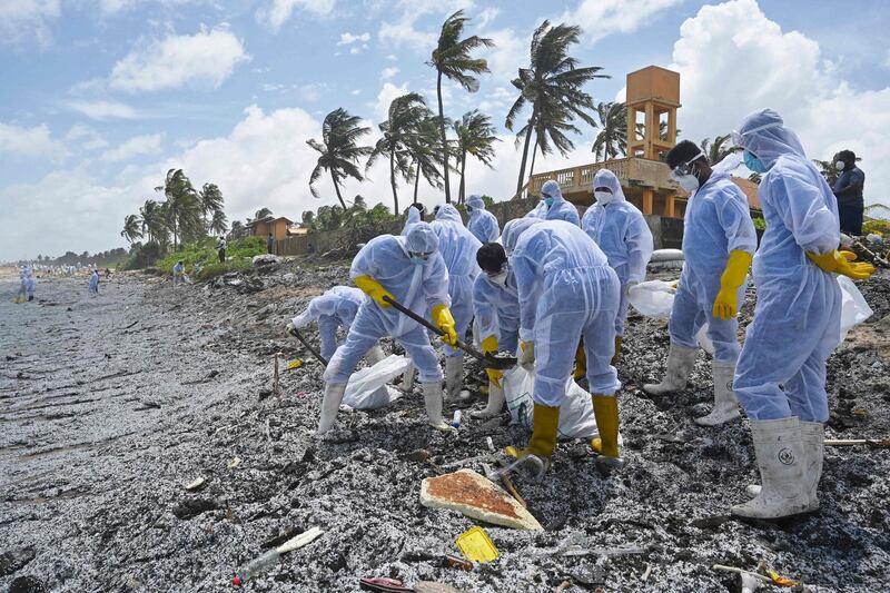 Debris from the burning 'MV X-Press Pearl' affected stretches of the Sri Lanka coast near the capital, Colombo. AFP