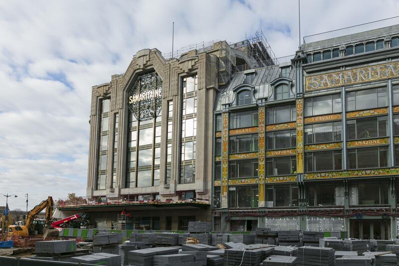 Concrete paving slabs sit stacked outside the Samaritaine department store, operated by LVMH Moet Hennessy Louis Vuitton, during ongoing renovation work in Paris, France, on Tuesday, Nov. 19, 2019. The world’s biggest luxury group LVMH, controlled by billionaire Bernard Arnault--is set to reopen the Samaritaine department store next April after 15 years. Photographer: Laura Stevens/Bloomberg