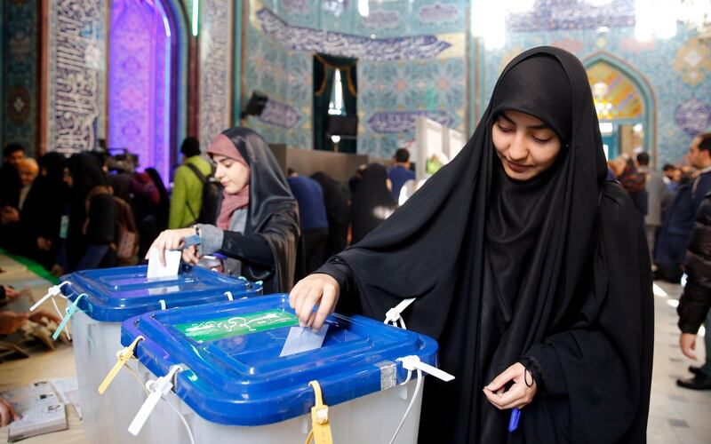 Iranian women cast their vote at a polling station during the parliamentary elections in Tehran, Iran. Iranians head to polls amid a worsening economic crisis and escalating tensions with the United States.  EPA