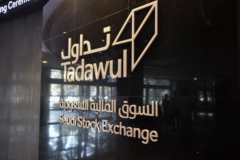 Saudi Stock Exchange (Tadawul) sign is seen at their headquarters in Riyadh on November 3, 2019. Saudi Aramco announced Sunday its long-awaited stock market debut in what could be the world's biggest IPO, underpinning Crown Prince Mohammed bin Salman's ambitions to overhaul the kingdom's oil-reliant economy. / AFP / FAYEZ NURELDINE
