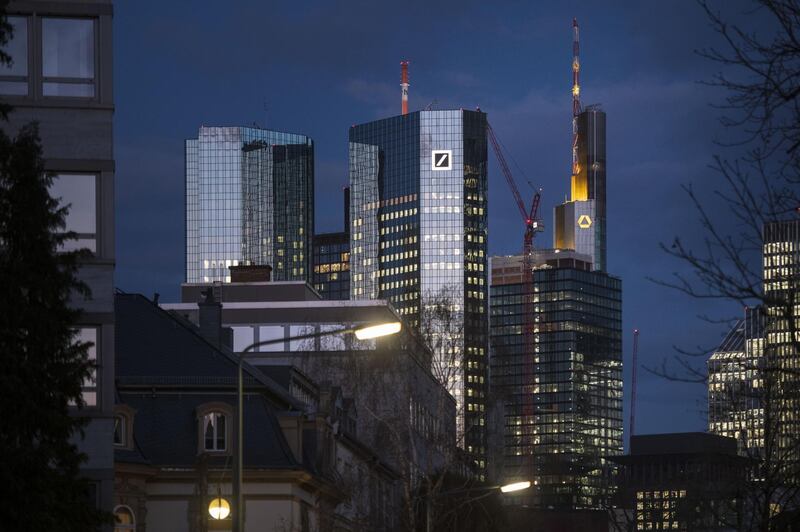 FRANKFURT AM MAIN, GERMANY - MARCH 18: The corporate headquarters of Deutsche Bank and Commerzbank stand on March 18, 2019 in Frankfurt, Germany. The two banks are reportedly in talks over a possible merger. (Photo by Thomas Lohnes/Getty Images)