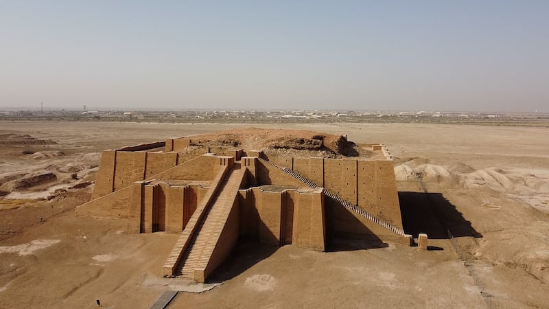 The Great Ziggurat temple, a massive Sumerian stepped mudbrick construction dedicated to the moon god Nanna which dates back to 2100 BC in the ancient city of Ur that falls now in southern Iraq's Dhi Qar province, 375 kilometers southeast of Baghdad.