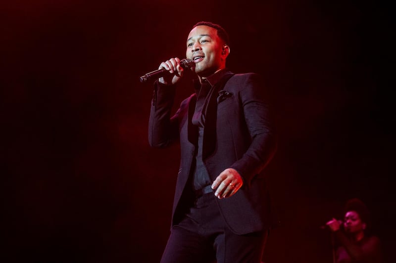 FILE - In this June 30, 2017 file photo, John Legend performs at the 2017 Essence Festival at the Mercedes-Benz Superdome, in New Orleans. Legend will take the stage at the Telenor Arena in Oslo, Norway on Dec. 11 for Nobel Peace Prize Concert, which honors the International Campaign to Abolish Nuclear Weapons. Other performers include Zara Larsson, Sigrid, Matoma and Lukas Graham. (Photo by Amy Harris/Invision/AP, File)