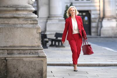 LONDON, ENGLAND - SEPTEMBER 22:  International Trade Secretary Elizabeth Truss arrives for a cabinet meeting at the FCO on September 22, 2020 in London, England. Boris Johnson met with Cabinet this morning ahead of his statement in the House of Commons on the next steps to help curb the spread coronavirus in the UK. Cases have risen over 4000 per day, and are at their highest since the height of lockdown in May, earlier this year. (Photo by Leon Neal/Getty Images)