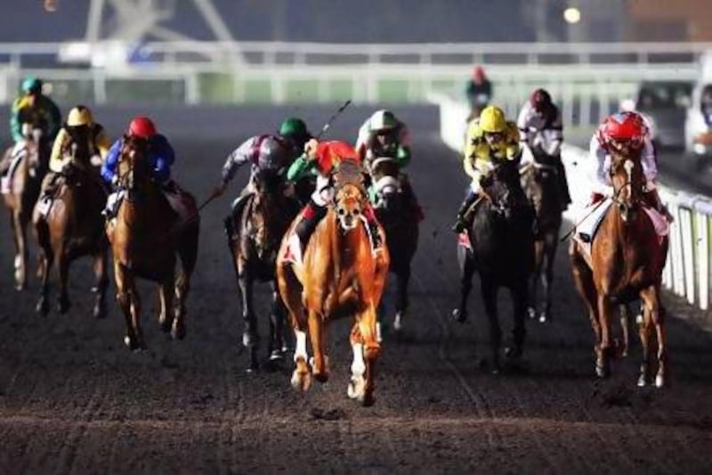 Animal Kingdom races to the Dh36.7 million Dubai World Cup race at Meydan racecourse in Dubai last night. Sammy Dallal / The National