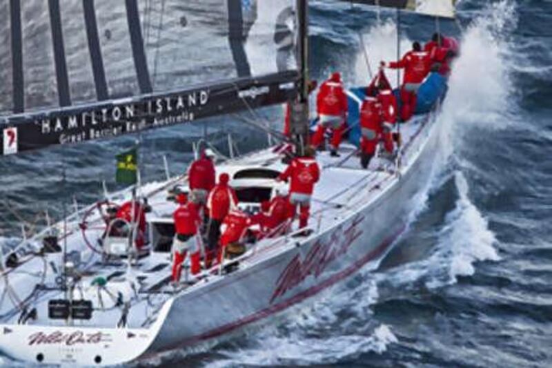 Wild Oats XI sails towards the finish line and victory in the Sydney to Hobart yacht race.