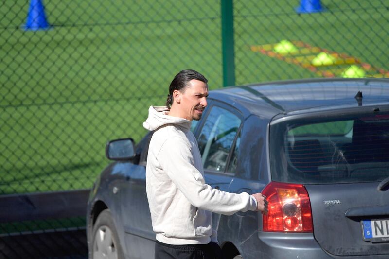 Zlatan Ibrahimovic pictured leaving the Arsta IP training ground in Stockholm after participating in Hammarby's training session. EPA