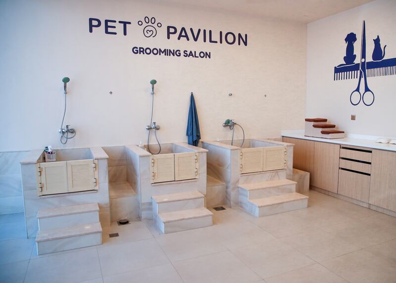 The bath area in the grooming salon