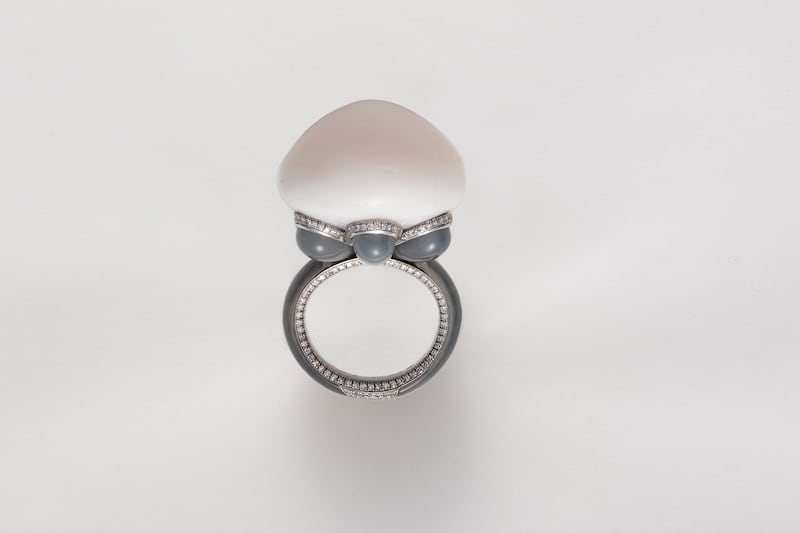 A ring set with a conch pearl from the Caribbean