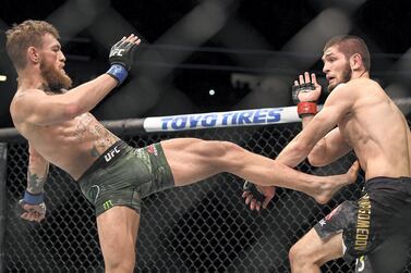 Khabib Nurmagomedov, right, beat Conor McGregor, left, with a fourth round submission in October 2018.