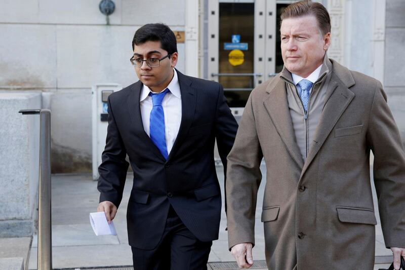 Former Rutgers University student Paras Jha is seen as he leaves the Clarkson S. Fisher Building and U.S. Courthouse after his hearing in Trenton, New Jersey, U.S., December 13, 2017. REUTERS/Dominick Reuter - RC11344ADAB0