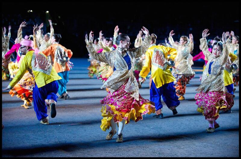 A scene from the five-minute version of Bollywood Love Story at the Royal Edinburgh Military Tattoo. Courtesy The Royal Edinburgh Military Tattoo / Teamwork Arts