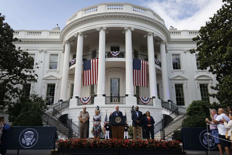 US President Joe Biden speaks speaks during a Fourth of July event on the South Lawn of the White House in Washington. Bloomberg