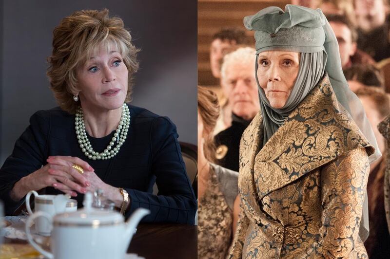 Two goddesses of the Swinging Sixties – Jane Fonda, left, and Diana Rigg – will duke it out for Outstanding Guest Actress in a Drama series for their work, respectively, in The Newsroom and Game of Thrones. Courtesy OSN)