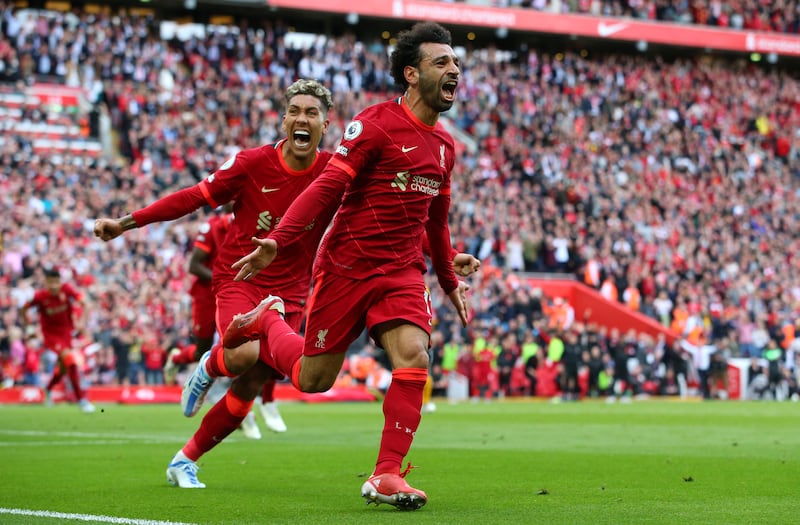 22. Salah celebrates the second goal in 3-1 win against Wolves on May 22. Getty