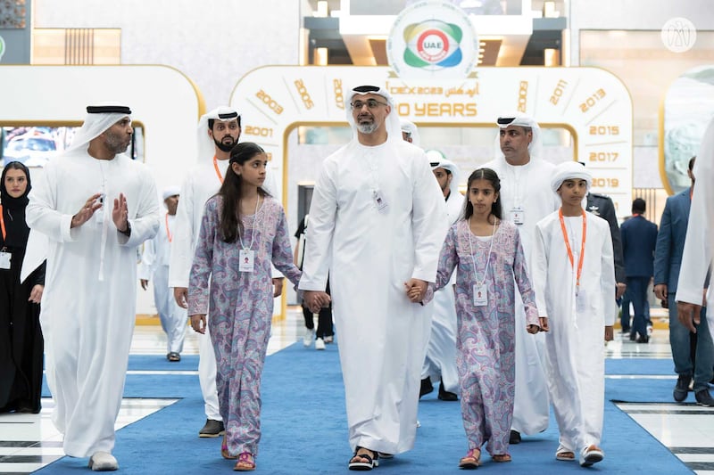 Sheikh Khaled bin Mohamed, Chairman of the Abu Dhabi Executive Office and member of the Abu Dhabi Executive Council, visits the International Defence Exhibition and Naval Defence Exhibition at Adnec. All photos: Abu Dhabi Media Office