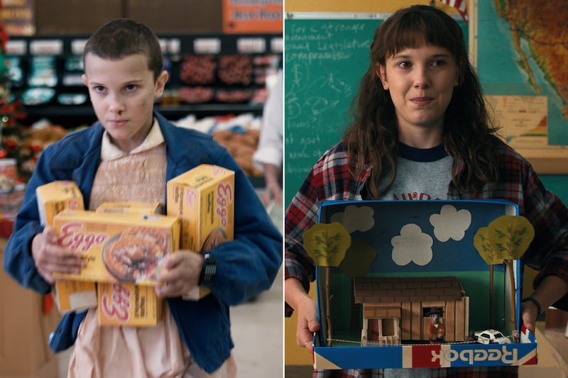 Millie Bobby Brown in season one and season four. She's often described her role as Eleven on the show as 'life-changing'. All photos: Netflix