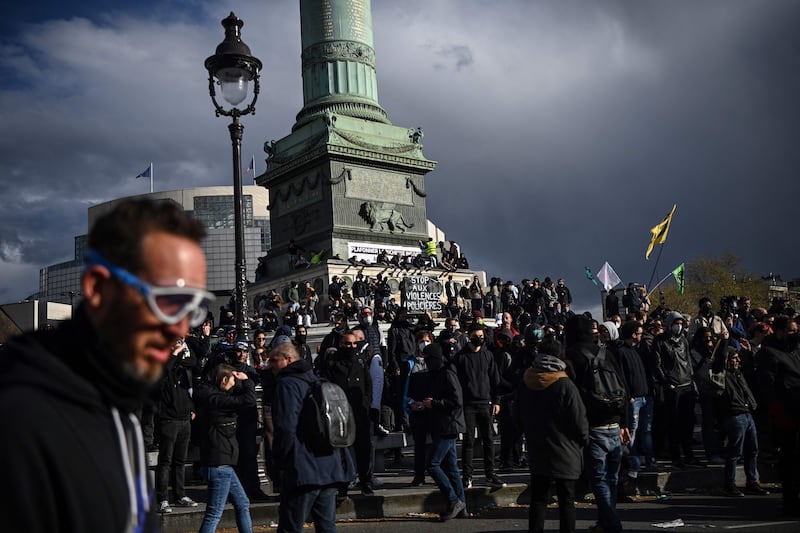 Protesters gather on the Place de la Bastille. AFP