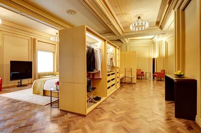 <p>A bedroom in the Empire Suite at Hotel Cafe Royal, London. Hotel Cafe Royal</p>
