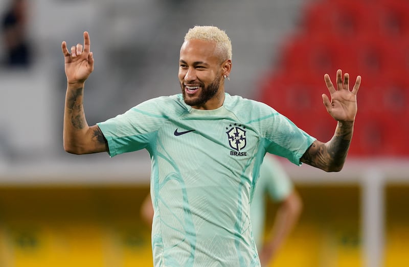 Brazil's Neymar during a training session at the Al Arabi SC Stadium. PA