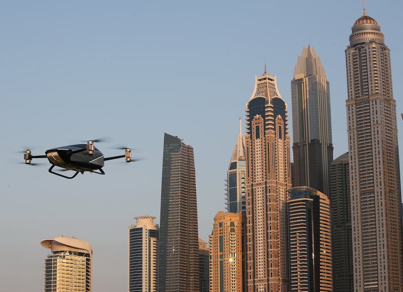 A flying car in action during a technology exhibition in Dubai in October 2022. EPA