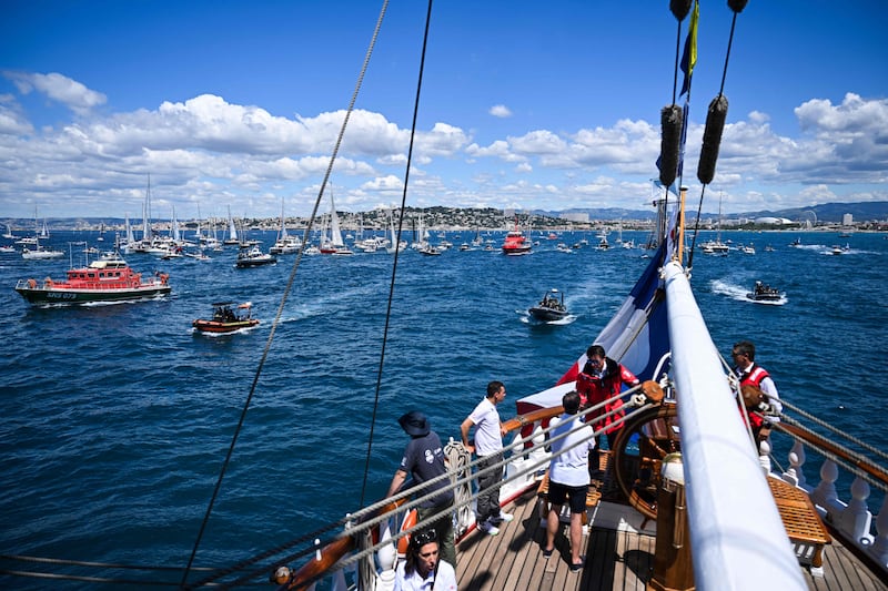 The Belem carried the Olympic flame into Marseille. AFP