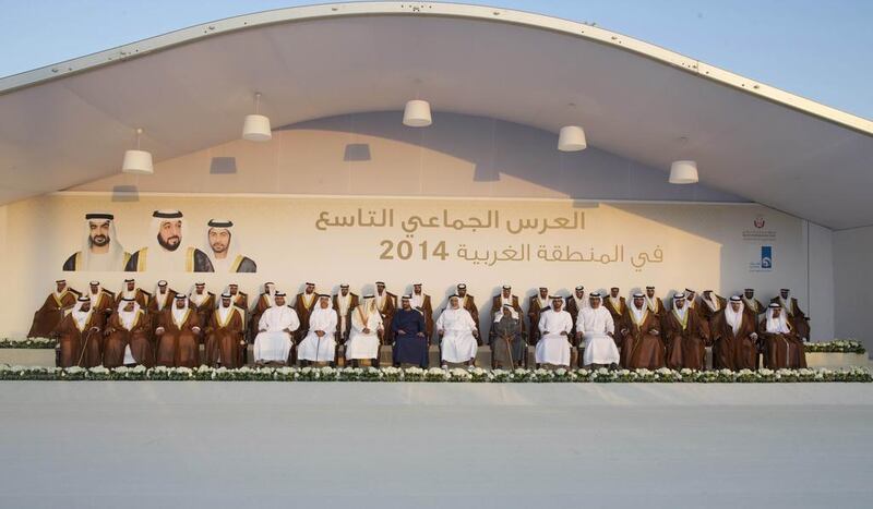 Sheikh Hamdan bin Zayed attends the ninth mass wedding for 30 people in the Western Region.