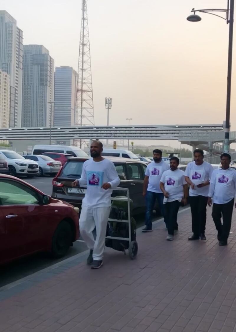 Nitin Sonawane in Sharjah with people who joined him for a section of the journey 