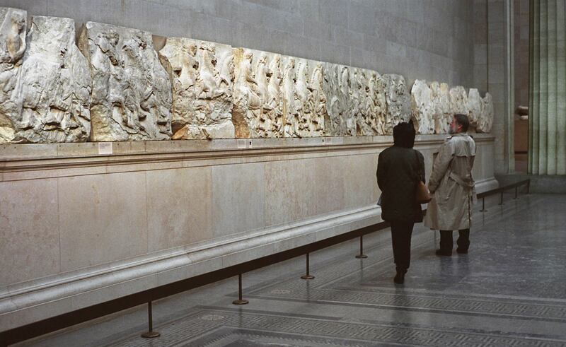 A frieze which forms part of the Elgin Marbles, taken from the Parthenon in Athens almost 200 years ago, on display in 2002