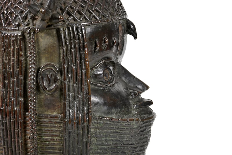 A bronze sculpture depicting an Oba (king) of Benin. It is one of the few Benin Bronzes that were returned to Nigeria, with most still residing in state-owned museums in the West. Reuters