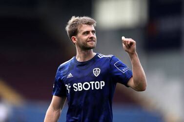 BURNLEY, ENGLAND - AUGUST 29: Patrick Bamford of Leeds United interacts with the crowd following the Premier League match between Burnley and Leeds United at Turf Moor on August 29, 2021 in Burnley, England. (Photo by George Wood / Getty Images)