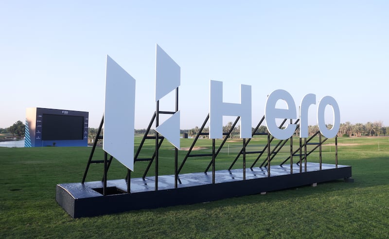 A general view of Hero signage prior to the Hero Cup at Abu Dhabi Golf Club. Getty Images